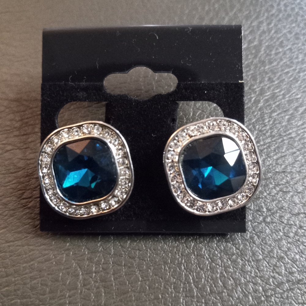 CLIP-ON EARRINGS Elegant Blue and Silver